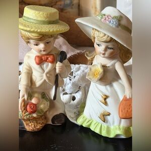 Charming Porcelain Southern Bell and Gentleman figurines, spring vignette pair